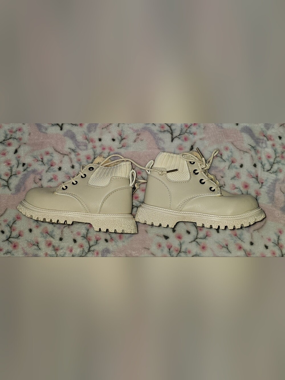 Cream Lace-Up Ankle Boots
